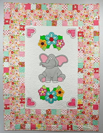 Elephant with flowers nursery quilt by Ms P Designs USA